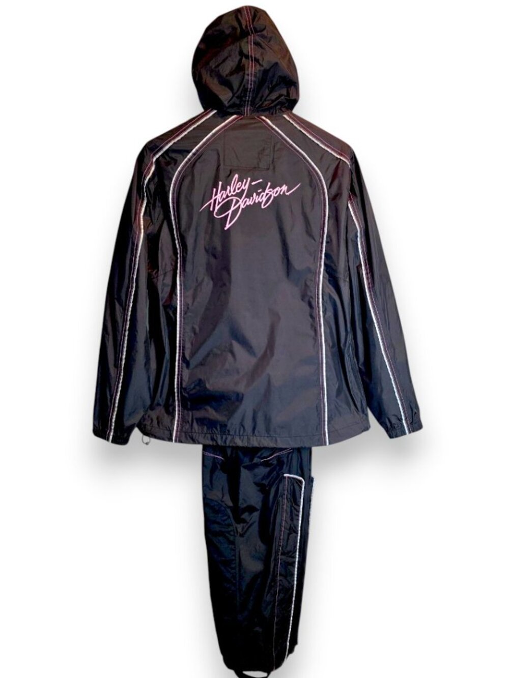 Harley-Davidson Illumination 360 Women's L Rain Suit - Black w/Pink piping NWOT - Picture 7 of 14
